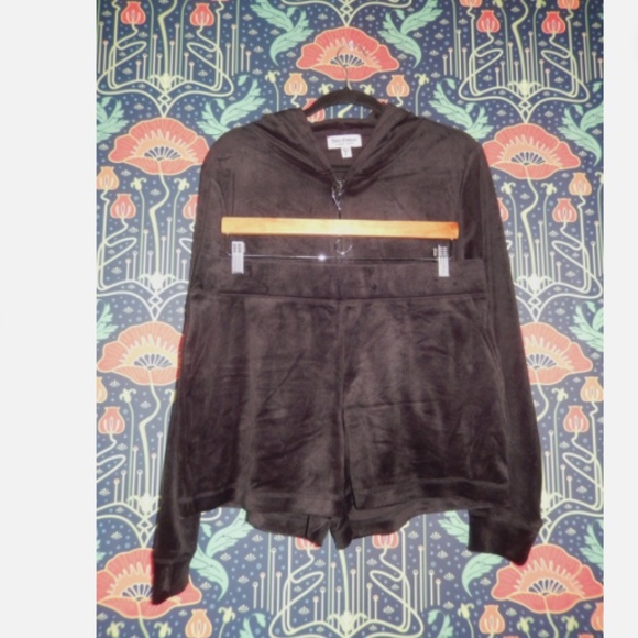 Juicy Couture Black Velour Crystal Shorts Jogging Sweat Tracksuit Hoodie Set L - Picture 1 of 8
